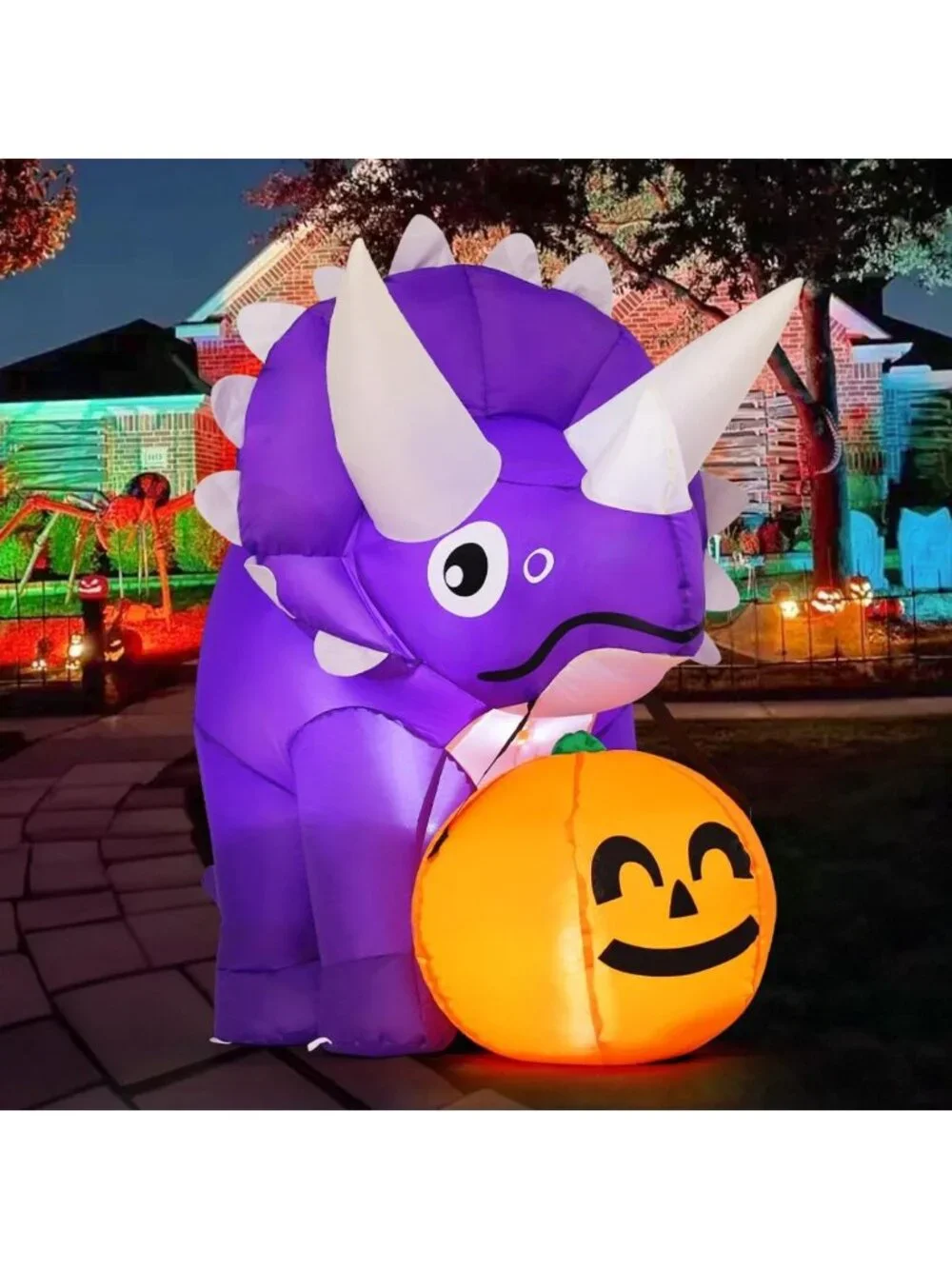 5FT Halloween Inflatable Dinosaur with Pumpkin & LED Lights - Outdoor Yard Decor